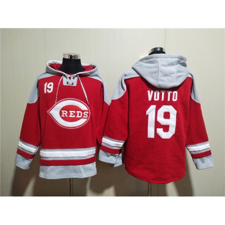 Men's Cincinnati Reds #19 Joey Votto Red Ageless Must-Have Lace-Up Pullover Hoodie