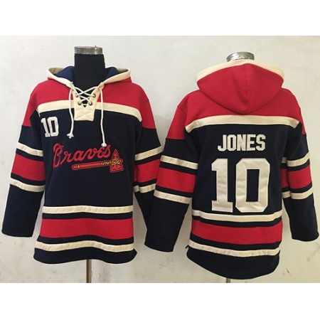 Braves #10 Chipper Jones Navy Blue Sawyer Hooded Sweatshirt MLB Hoodie