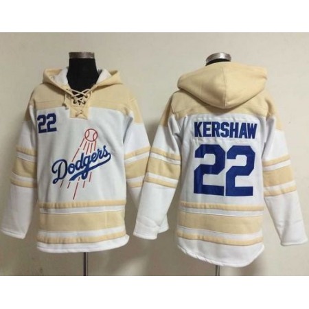 Dodgers #22 Clayton Kershaw White Sawyer Hooded Sweatshirt MLB Hoodie