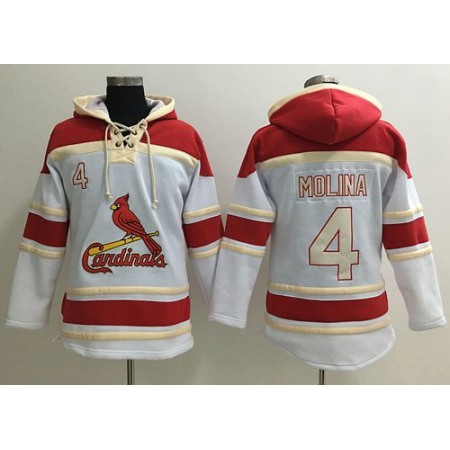 Cardinals #4 Yadier Molina White Sawyer Hooded Sweatshirt MLB Hoodie