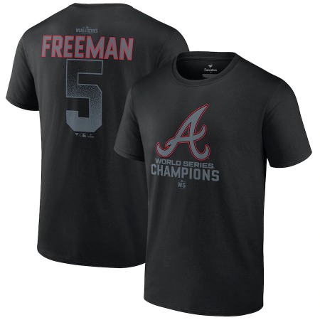 Men's Atlanta Braves #5 Freddie Freeman Black 2021 World Series Champions Name & Number T-Shirt