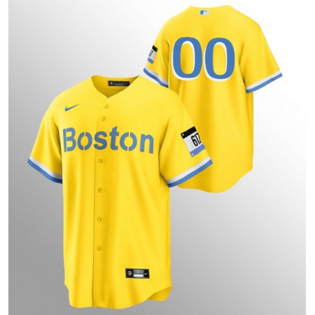 Men's Boston Red Sox Customized Gold Light Blue 2021 City Connect Stitched MLB Jersey