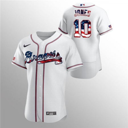 Men's Atlanta Braves #10 Chipper Jones White 2020 Stars & Stripes Flex Base Stitched Jersey