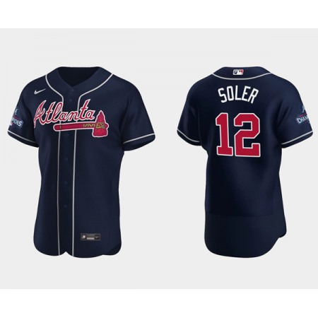 Men's Atlanta Braves #12 Jorge Soler 2021 Navy World Series Champions Flex Base Stitched Jersey