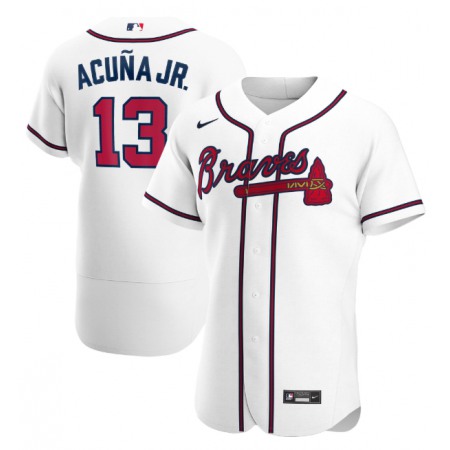 Men's Atlanta Braves #13 Ronald Acuna Jr. White Flex Base Stitched Baseball Jersey