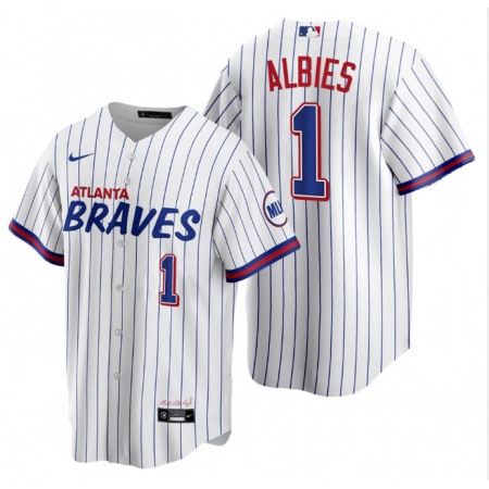 Men's Atlanta Braves #1 Ozzie Albies 2021 White City Connect Stitched Jersey