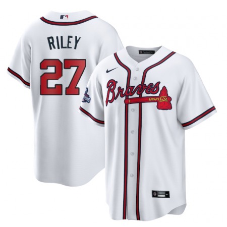 Men's Atlanta Braves #27 Austin Riley 2021 White World Series Champions Cool Base Stitched Jersey