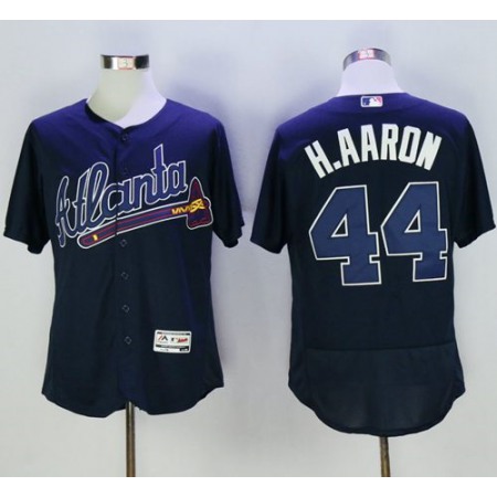 Braves #44 Hank Aaron Navy Blue Flexbase Authentic Collection Stitched MLB Jersey