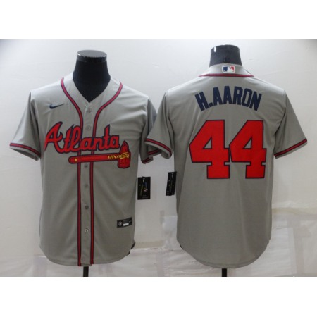 Men's Atlanta Braves #44 Hank Aaron Grey Cool Base Stitched Jersey