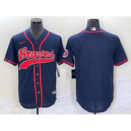 Men's Atlanta Braves Blank Navy Cool Base With Patch Stitched Baseball Jersey