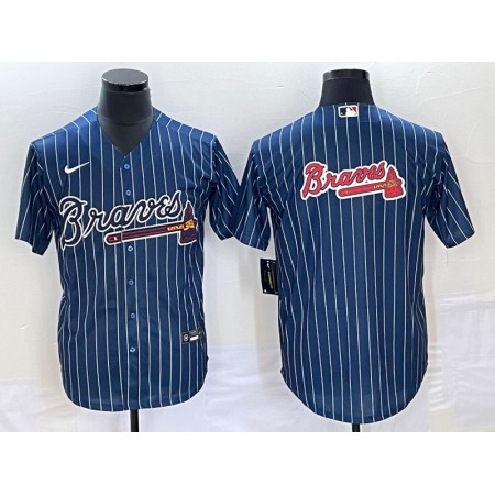 Men's Atlanta Braves Navy Team Big Logo Cool Base Stitched Baseball Jersey