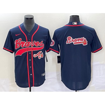 Men's Atlanta Braves Navy Team Big Logo Cool Base With Patch Stitched Baseball Jersey