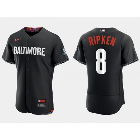 Men's Baltimore Orioles #8 Cal Ripken Jr. Black 2023 City Connect Flex Base Stitched Baseball Jersey