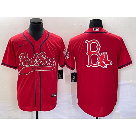 Men's Boston Red Sox Red Team Big Logo With Patch Cool Base Stitched Baseball Jersey