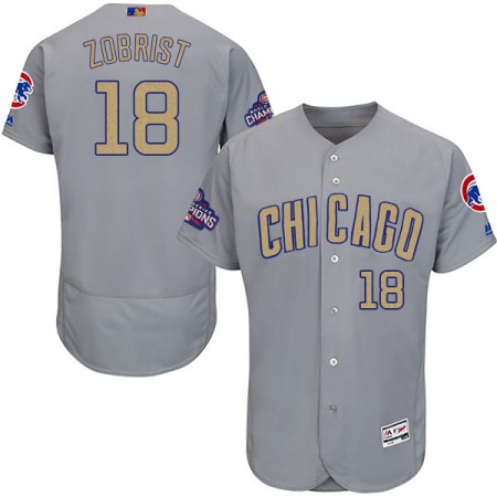 Men's Chicago Cubs #18 Ben Zobrist World Series Champions Grey Program Flexbase Stitched MLB Jersey