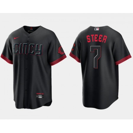 Men's Cincinnati Reds #7 Spencer Steer Black 2023 City Connect Cool Base Stitched Baseball Jersey