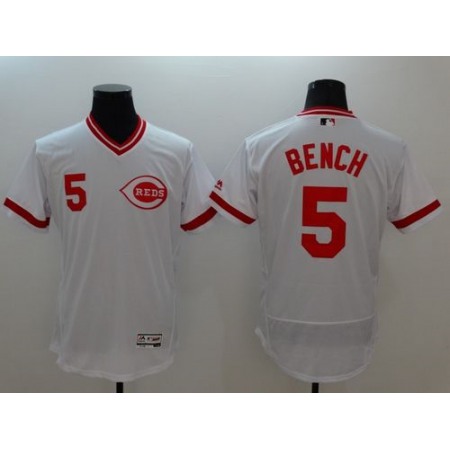 Reds #5 Johnny Bench White Flexbase Authentic Collection Cooperstown Stitched MLB Jersey