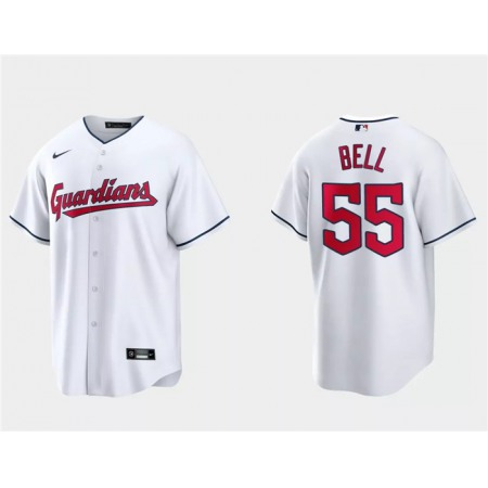 Men's Cleveland Guardians #55 Josh Bell White Cool Base Stitched Jersey