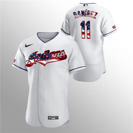 Men's Cleveland indians #11 Jose Ramirez White 2020 Stars & Stripes Flex Base Stitched Jersey