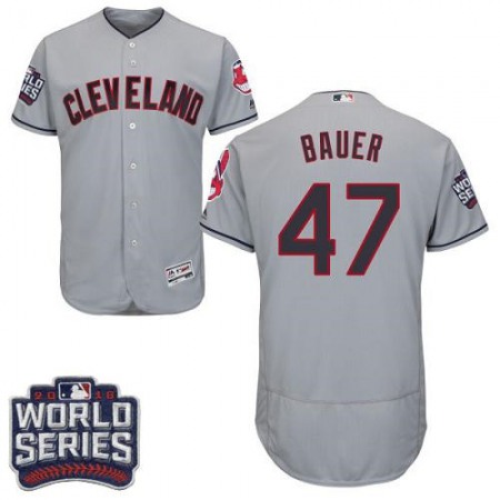 indians #47 Trevor Bauer Grey Flexbase Authentic Collection 2016 World Series Bound Stitched MLB Jersey