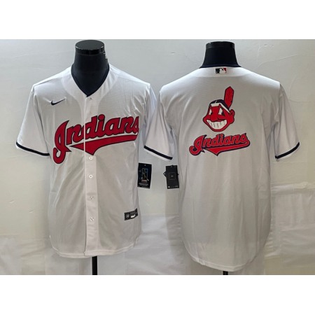 Men's Cleveland Guardians White Team Big Logo Cool Base Stitched Jersey