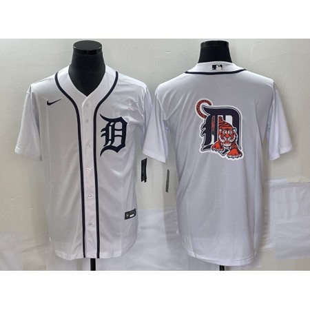 Men's Detroit Tigers White Team Big Logo Cool Base Stitched Jersey