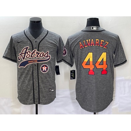 Men's Houston Astros #44 Yordan Alvarez Gray With Patch Cool Base Stitched Baseball Jersey