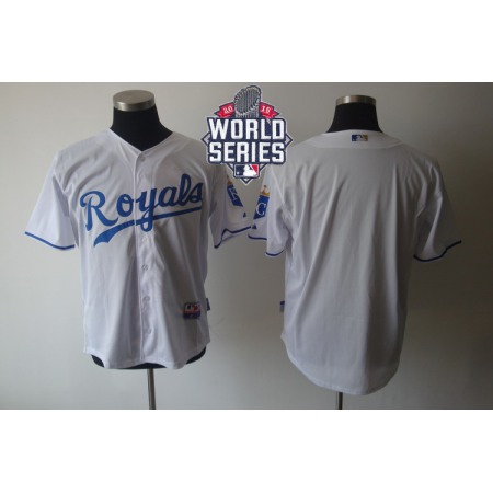 Royals Blank White Cool Base W/2015 World Series Patch Stitched MLB Jersey