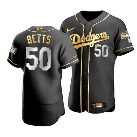 Men's Los Angeles Dodgers #50 Mookie Betts Black/Gold Edition Championship Flex Base Stitched jersey