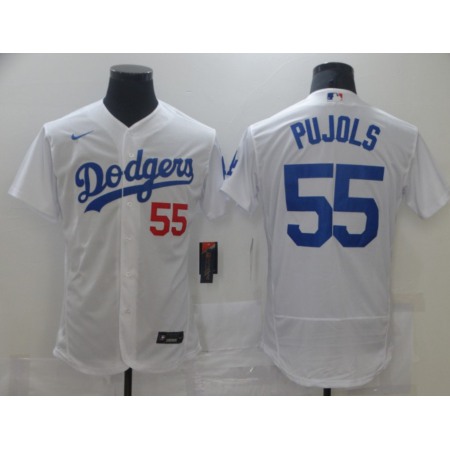 Men's Los Angeles Dodgers #55 Albert Pujols White Flex Base Sttiched Jersey