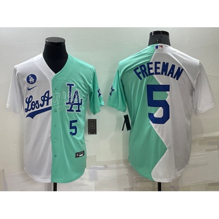 Men's Los Angeles Dodgers #5 Freddie Freeman 2022 All-Star White/Green Cool Base Stitched Baseball Jersey