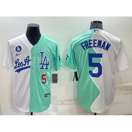 Men's Los Angeles Dodgers #5 Freddie Freeman 2022 All-Star White/Green Cool Base Stitched Baseball Jersey