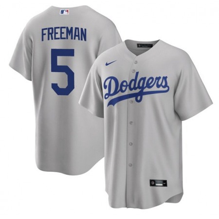 Men's Los Angeles Dodgers #5 Freddie Freeman Grey Cool Base Stitched Baseball Jersey