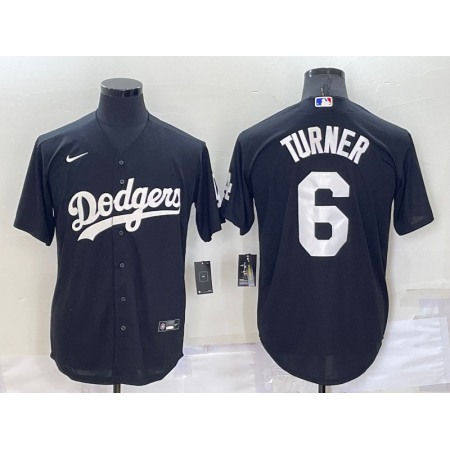 Men's Los Angeles Dodgers #6 Trea Turner Black Cool Base Stitched Baseball Jersey