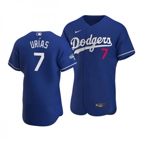 Men's Los Angeles Dodgers #7 Julio Urias 2020 Blue World Series Champions Patch Flex Base Sttiched Jersey