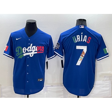 Men's Los Angeles Dodgers #7 Julio Urias Royal Mexico Cool Base Stitched Baseball Jersey