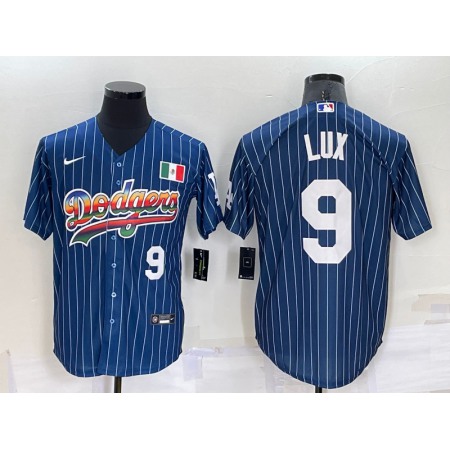 Men's Los Angeles Dodgers #9 Gavin Lux Navy Mexico Rainbow Cool Base Stitched Baseball Jersey