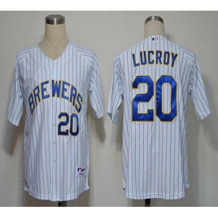 Brewers #20 Jonathan Lucroy White (blue strip) Stitched MLB Jersey