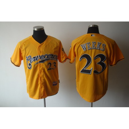 Brewers #23 Rickie Weeks Yellow Cerveceros Cool Base Stitched MLB Jersey