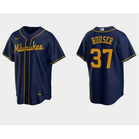 Men's Milwaukee Brewers #37 Adrian Houser Navy Cool Base Stitched Jersey