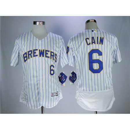 Men's Milwaukee Brewers #6 Lorenzo Cain White Flexbase Stitched MLB Jersey