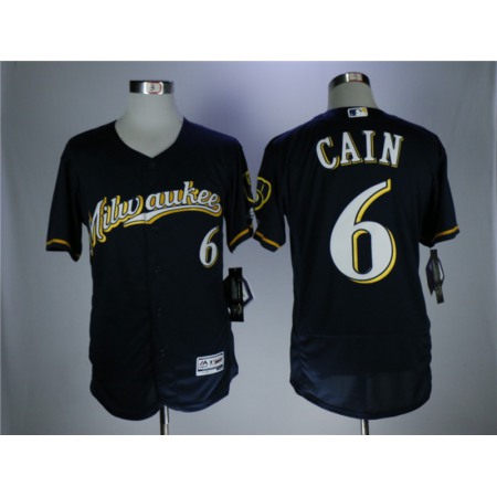 Men's Milwaukee Brewers #6 Lorenzo Cain navy Flexbase Stitched MLB Jersey