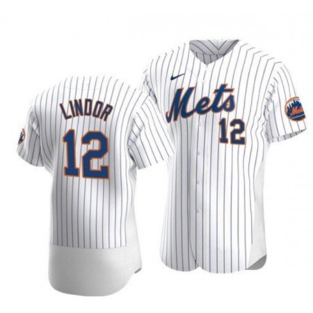 Men's New York Mets #12 Francisco Lindor White Flex Base Stitched Jersey