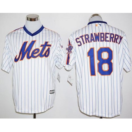 Mets #18 Darryl Strawberry White(Blue Strip) Cool Base Cooperstown 25TH Stitched MLB Jersey