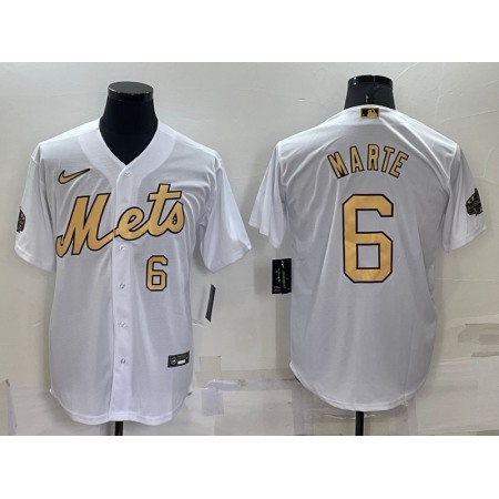 Men's New York Mets #6 Starling Marte 2022 All-Star White Cool Base Stitched Baseball Jersey