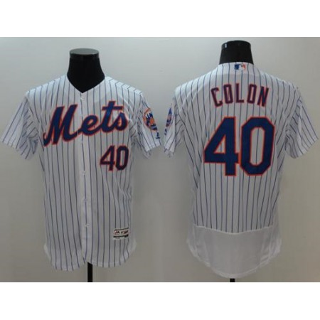 Mets #40 Bartolo Colon White(Blue Strip) Flexbase Authentic Collection Stitched MLB Jersey