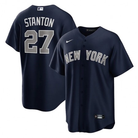 Men's New York Yankees #27 Giancarlo Stanton Navy Cool Base Stitched Baseball Jersey