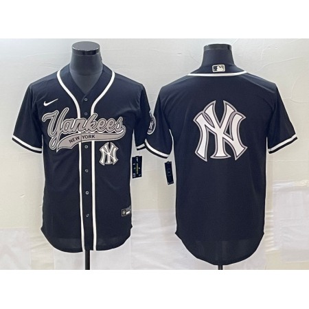 Men's New York Yankees Black Team Big Logo Cool Base Stitched Baseball Jersey