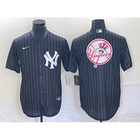 Men's New York Yankees Black Team Big Logo With Patch Cool Base Stitched Baseball Jersey