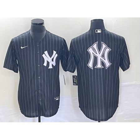 Men's New York Yankees Black Team Big Logo With Patch Cool Base Stitched Baseball Jersey